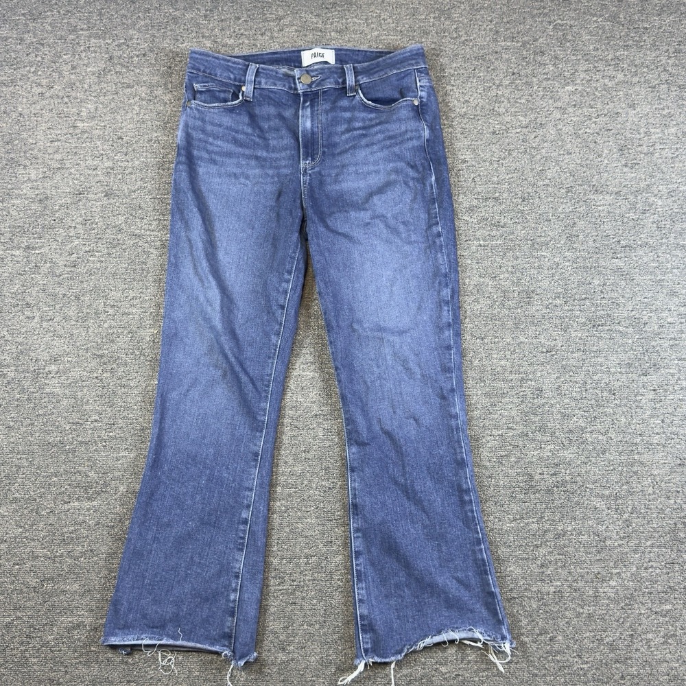 Paige Rory Crop Flare Raw Hem Medium Wash Jeans Size 29 Hippie Boho (31x27)